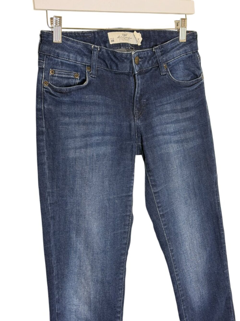 H&M LOGG Skinny Jeans Low Rise Pants Women Dark Blue Rinse 27 - Picture 2 of 8